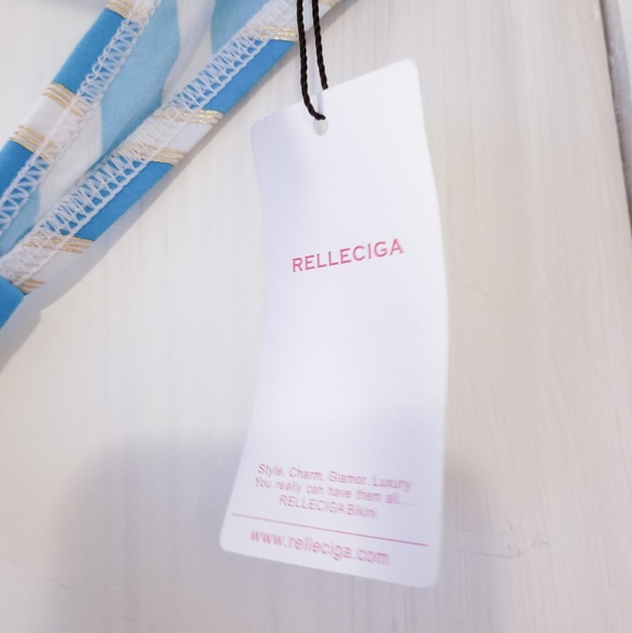 RELLECIGA Halter Bikini Top, Blue Metallic Stripe - Picture 4 of 4